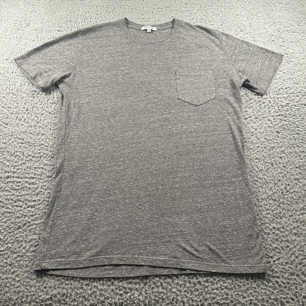 Gustin‎ Men's Gray Heathered Crew Neck T-Shirt Medium Cotton Blend Pocket